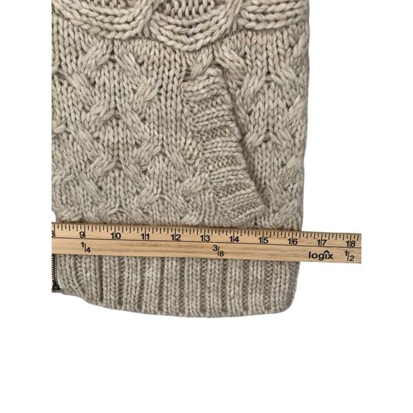 Loft Cable Knit Sweater Vest Wool Blend Faux Fur Collar Zip Up Pockets Brown M - Picture 4 of 6